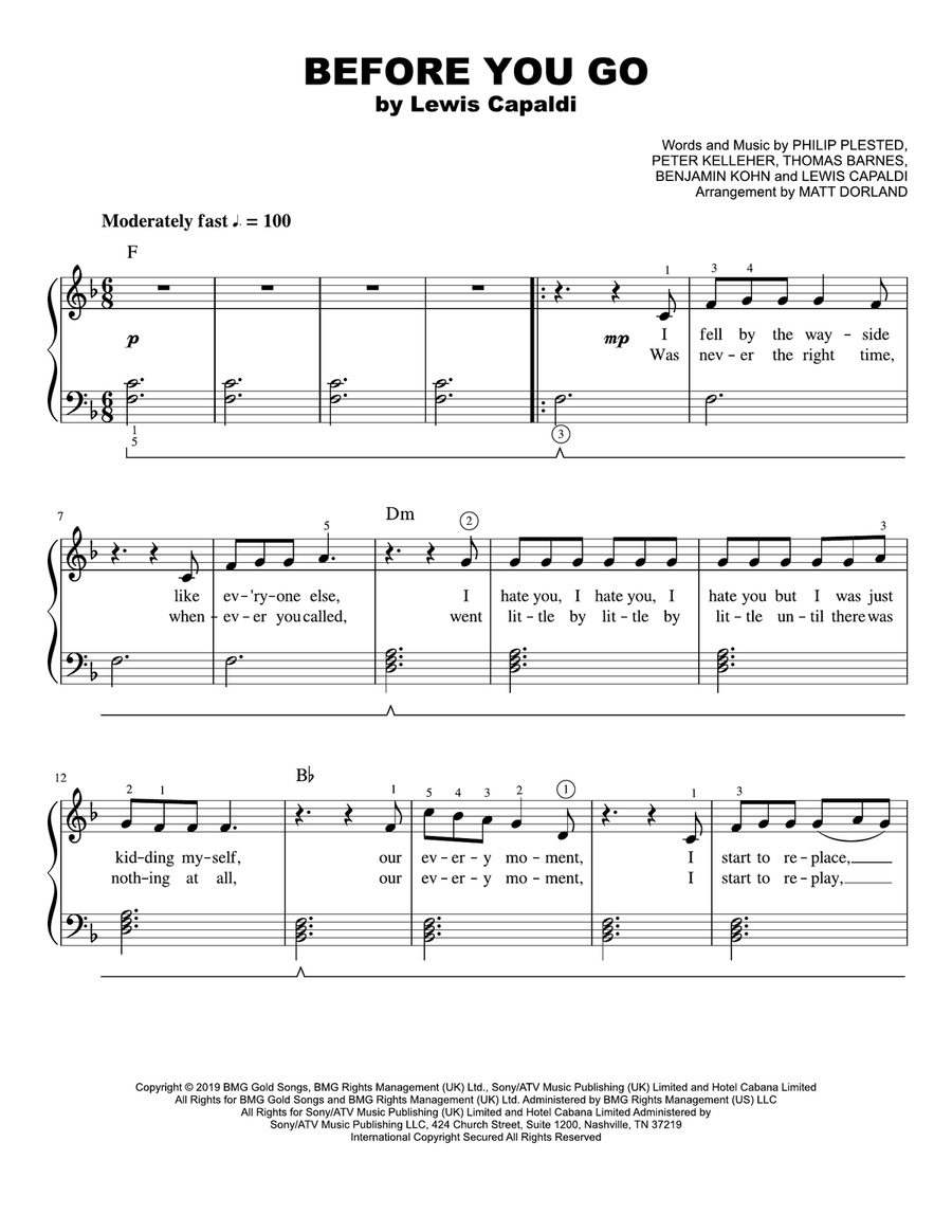 Before You Go Easy Piano scores gallery preview page 1