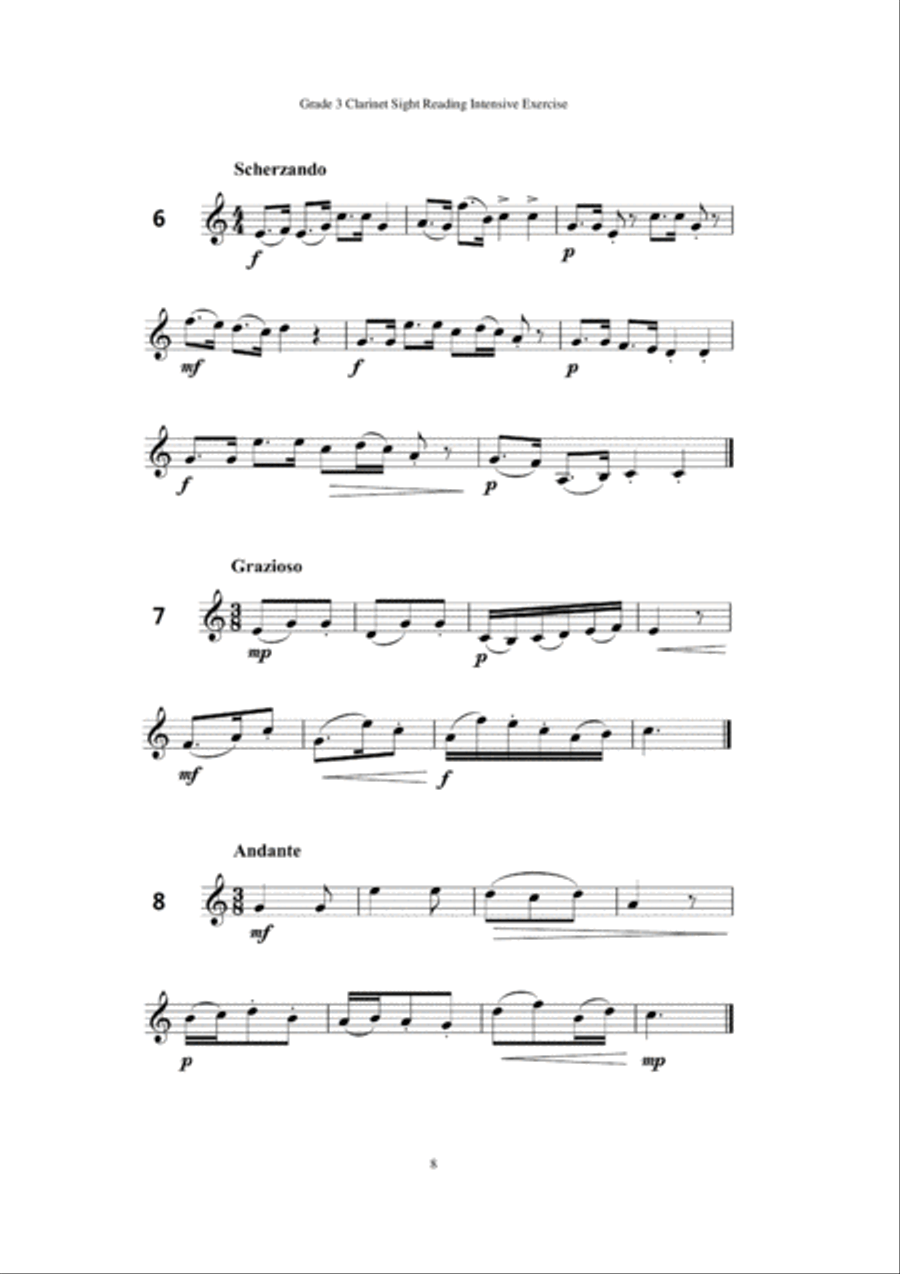 Grade 3 Clarinet Sight Reading Intensive Exercise Clarinet Solo scores gallery preview page 6