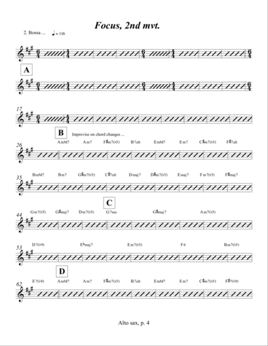 Focus on Grace ... A concerto for jazz saxophone and orchestra (2010) Alto saxophone solo part Alto Saxophone scores gallery preview page 4