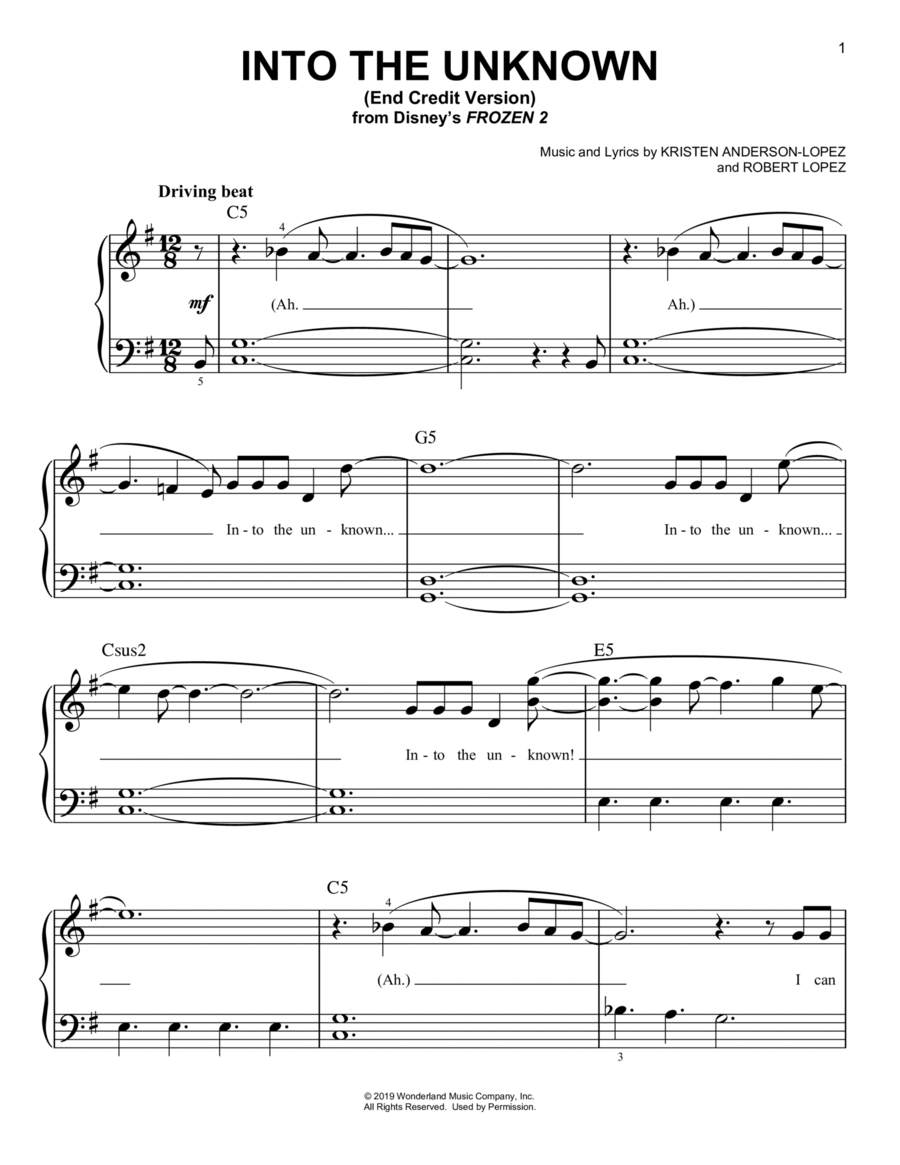 Into The Unknown (from Disney's Frozen 2) Easy Piano scores gallery preview page 1