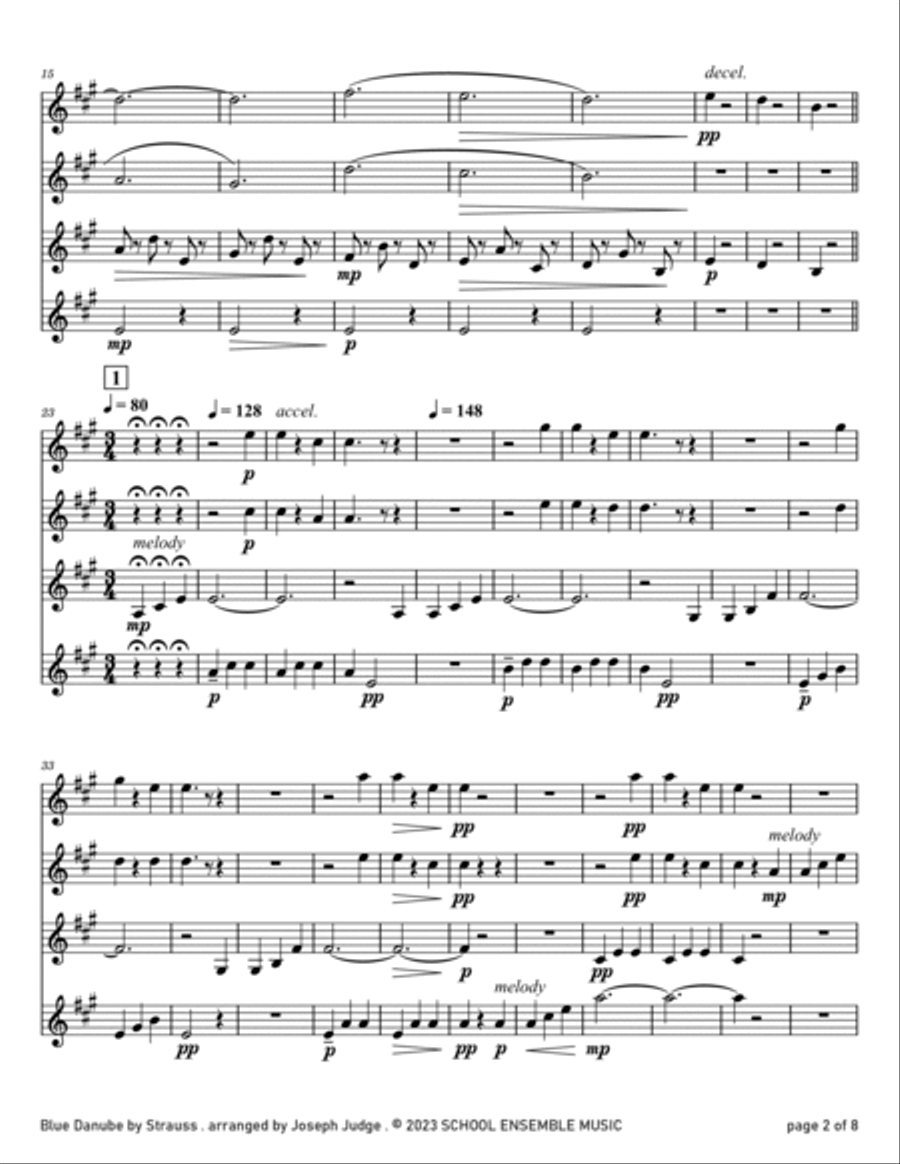 Blue Danube by Strauss for Clarinet Quartet in Schools Clarinet Quartet scores gallery preview page 2