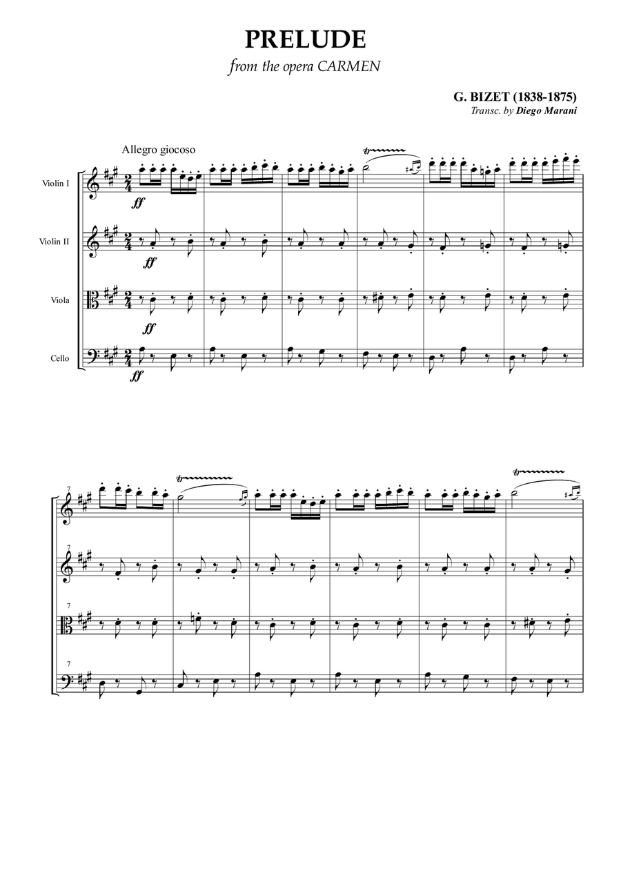 Carmen Overture (Prelude) for String Quartet String Quartet scores gallery preview page 3