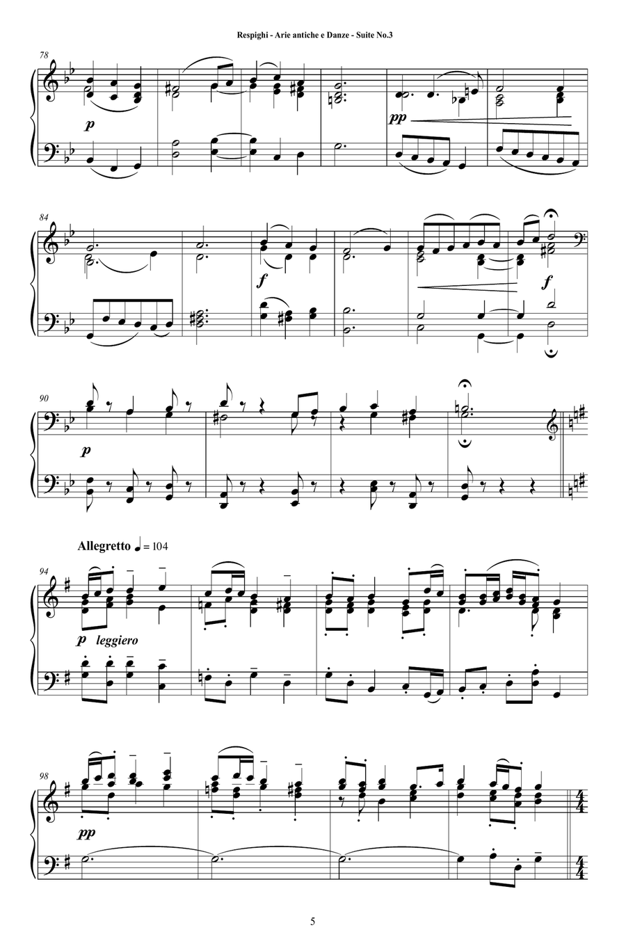 Respighi - Suite No.3 - Antiche Arie e Danze for Piano Piano Solo scores gallery preview page 5