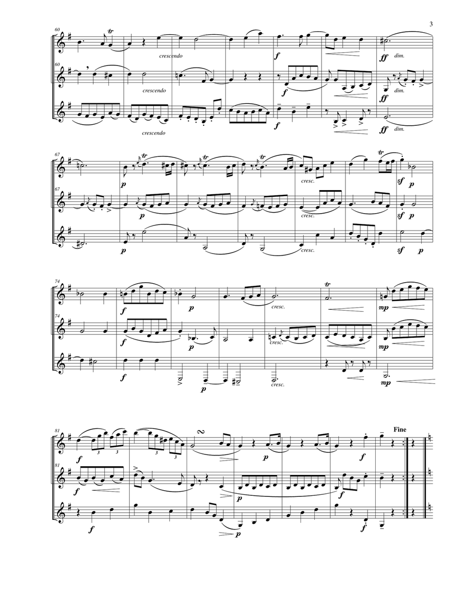 Minuet for Clarinet Trio (2 B-flat and bass clarinet), arranged from the original for three basset h Clarinet Trio scores gallery preview page 3