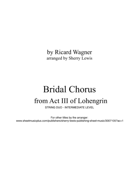 BRIDAL CHORUS String Duo, Intermediate Level for violin and cello image number null