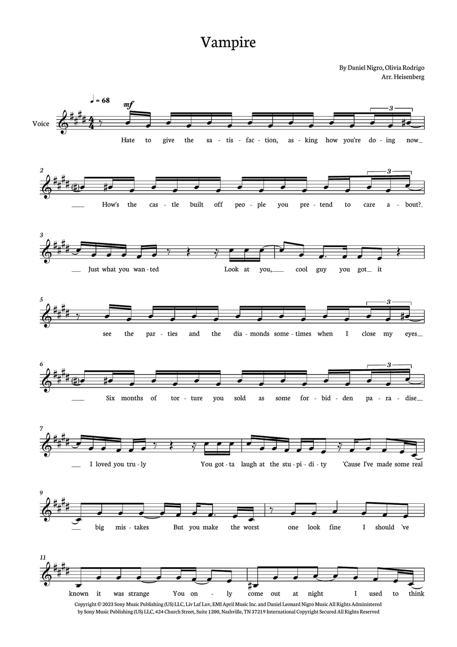 Vampire Vampire Piano scores gallery preview page 1