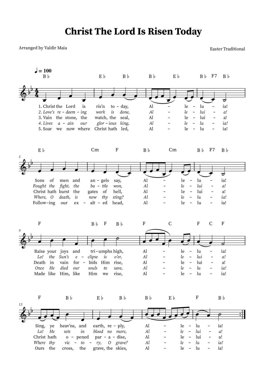 Christ The Lord Is Risen Today - B-flat Major Christ The Lord Is Risen Today - B-flat Major Medium Voice scores gallery preview page 1
