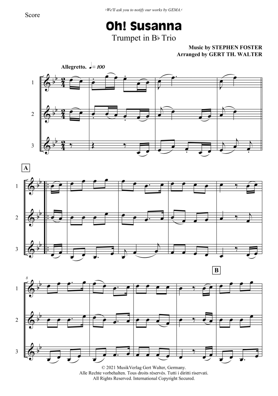 Oh! Susanna Oh! Susanna Trumpet Solo scores gallery preview page 1