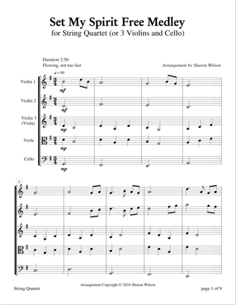 Set My Spirit Free Medley (for String Quartet) String Quartet scores gallery preview page 1