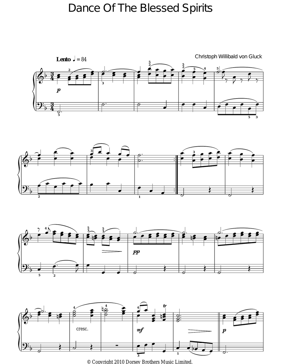 Dance Of The Blessed Spirits (from Orfeo ed Euridice) Piano Solo scores gallery preview page 1