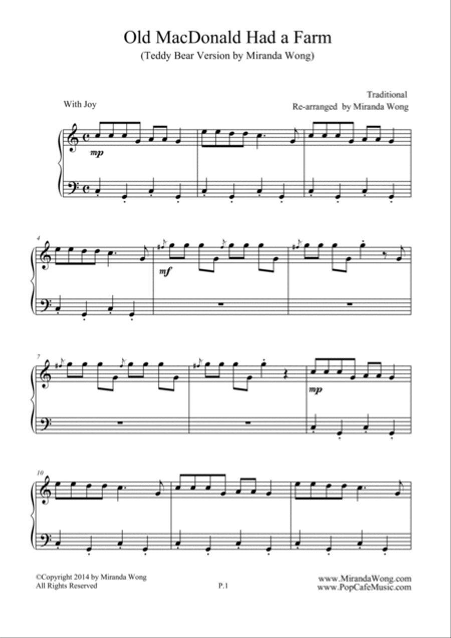 Old Macdonald Had A Farm - Teddy Bear Version for Piano Solo Easy Piano scores gallery preview page 2