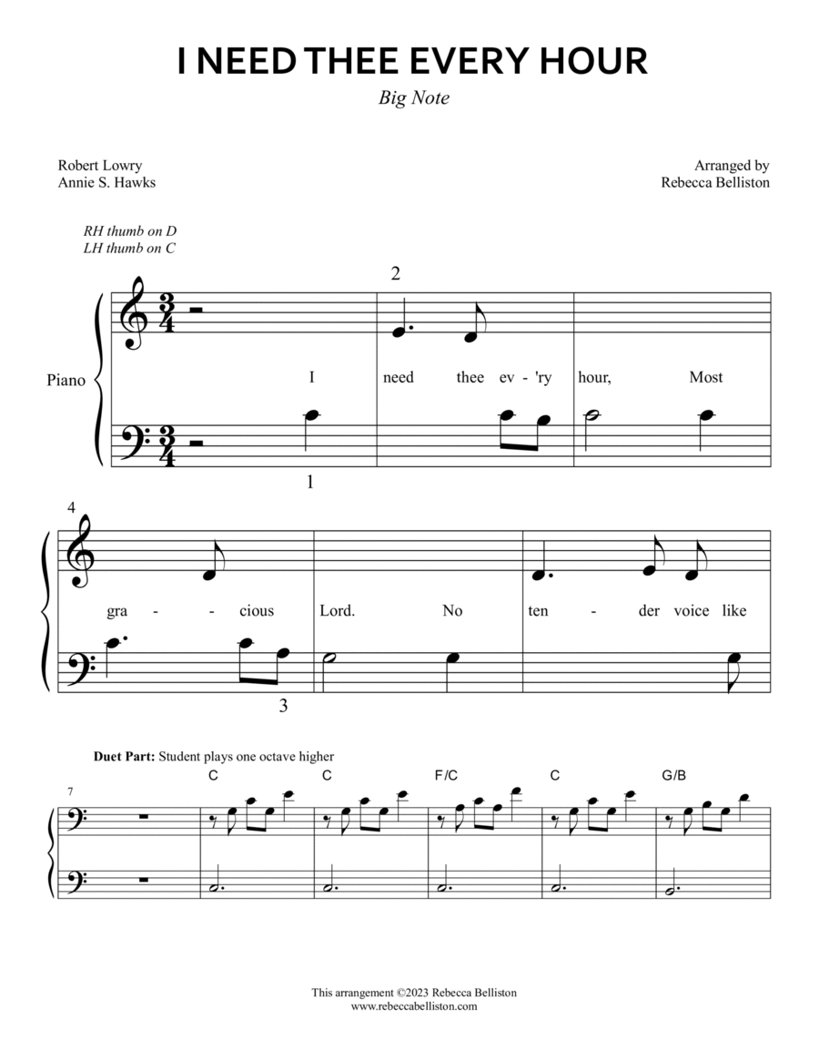 I Need Thee Every Hour (Big Note) Easy Piano scores gallery preview page 1
