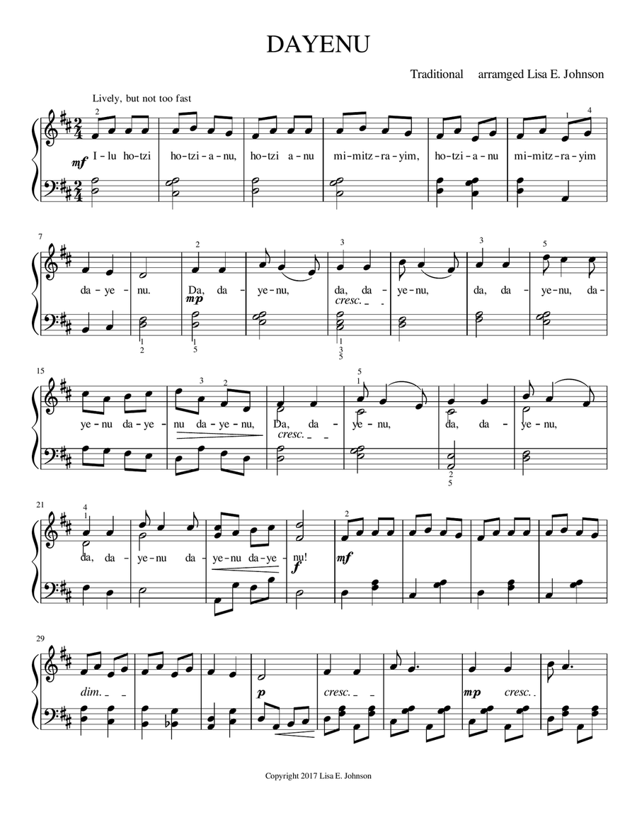 Dayenu Dayenu Piano Solo scores gallery preview page 1