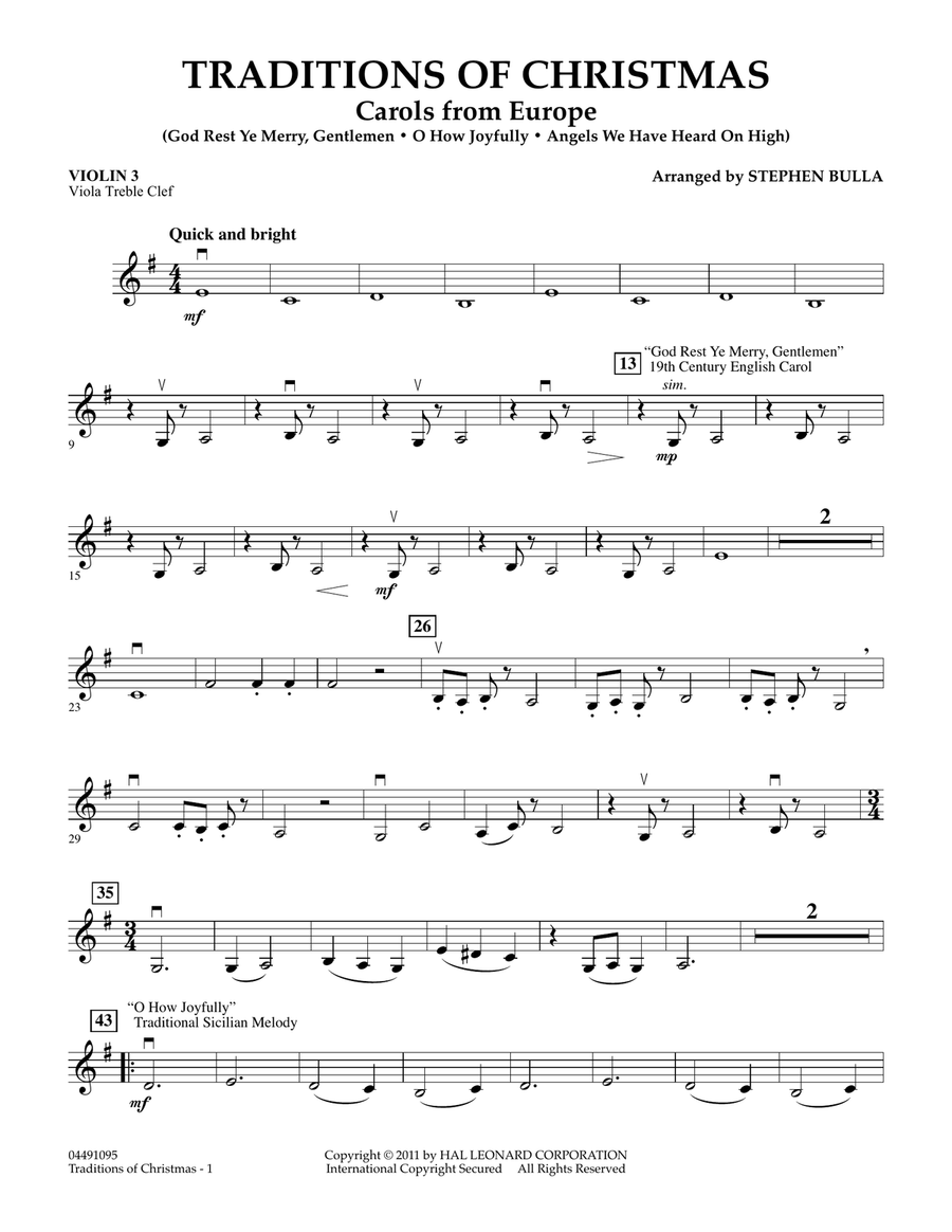 Traditions Of Christmas (Carols From Europe) - Violin 3 (Viola Treble Clef) Orchestra scores gallery preview page 1