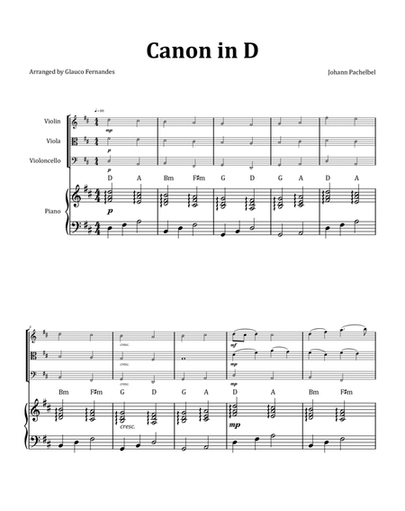 Canon by Pachelbel - String Trio with Piano and Chord Notation image number null