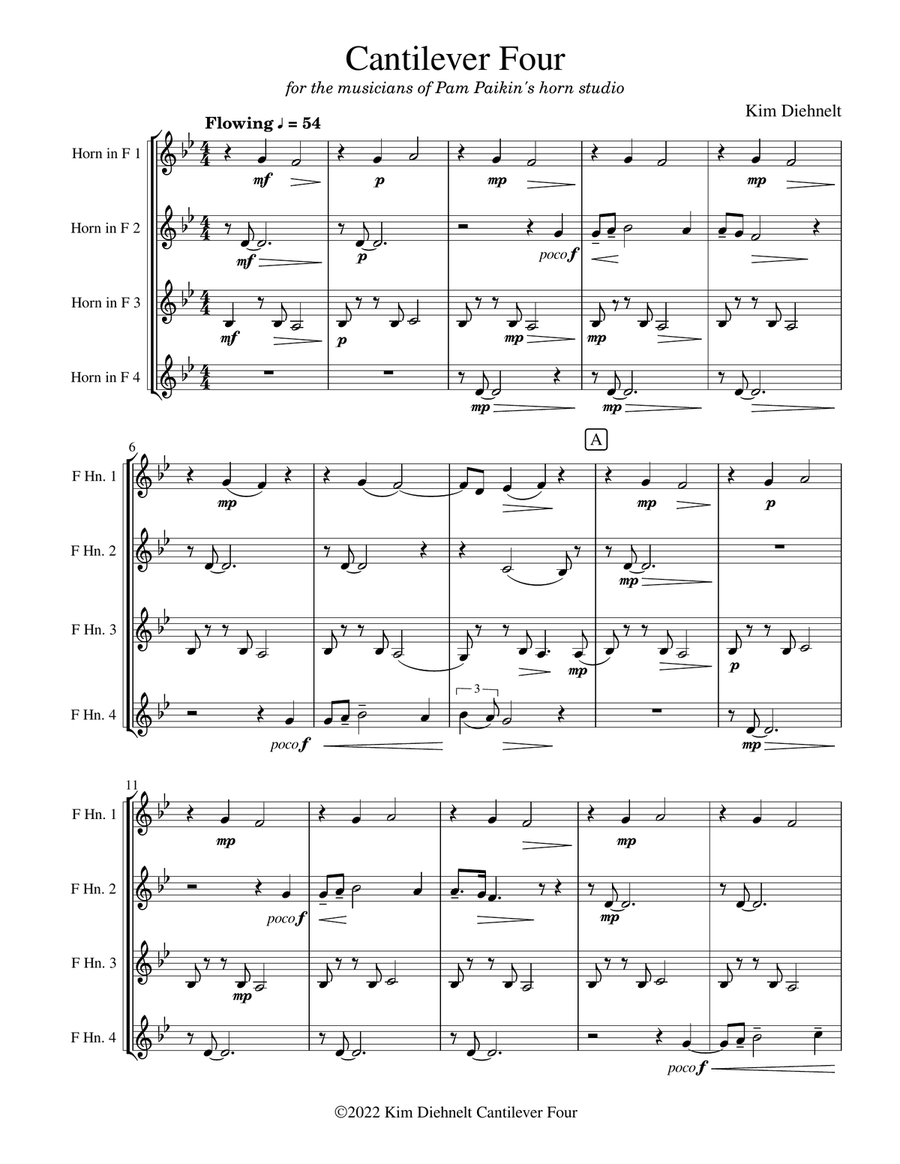 Diehnelt: Cantilever Four for Horn Quartet French Horn Quartet scores gallery preview page 2
