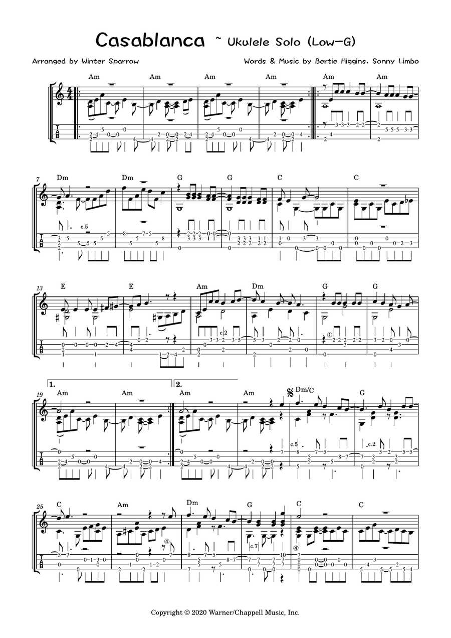 Casablanca Casablanca Ukulele scores gallery preview page 1