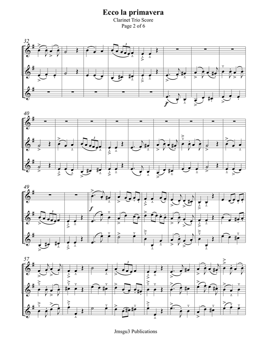 Landini: Ecco la Primavera for Clarinet Trio Clarinet Trio scores gallery preview page 2