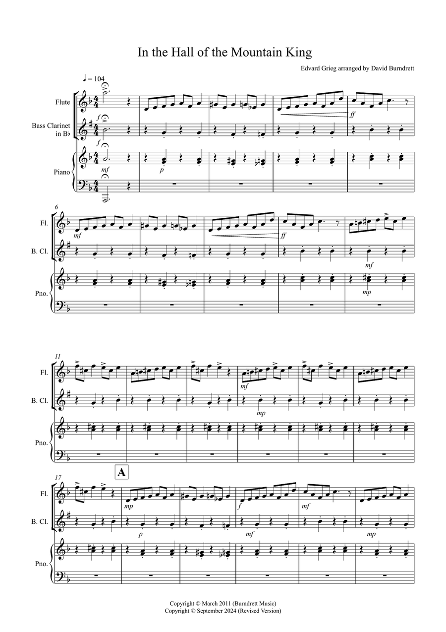 In the Hall of the Mountain King for Flute and Bass Clarinet Duet