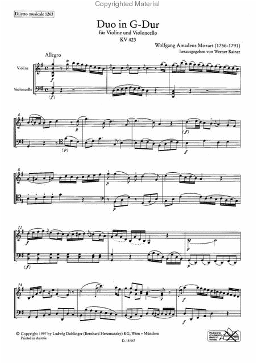 Duo G-Dur KV 423 Violin scores gallery preview page 2