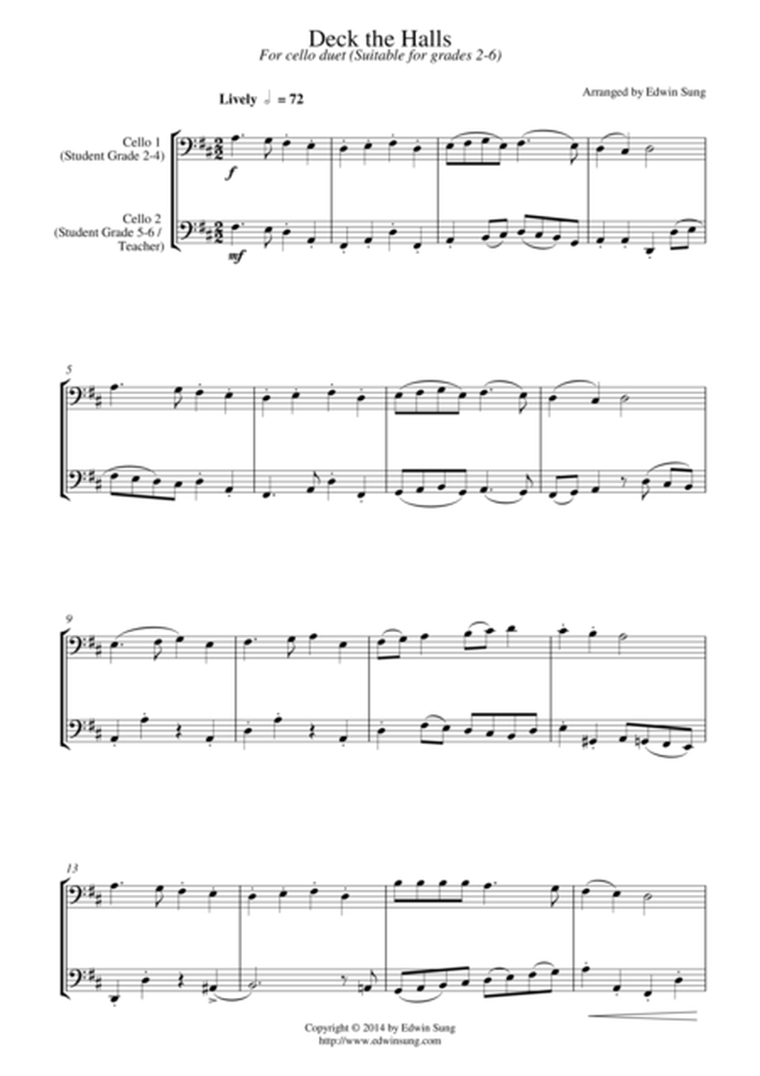 Deck the Halls (for cello duet, suitable for grades 2-6) image number null
