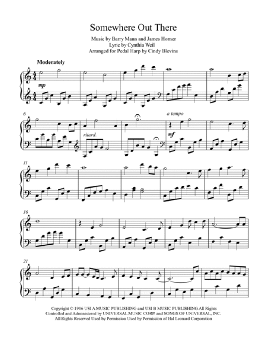 Somewhere Out There Pedal Harp scores gallery preview page 2