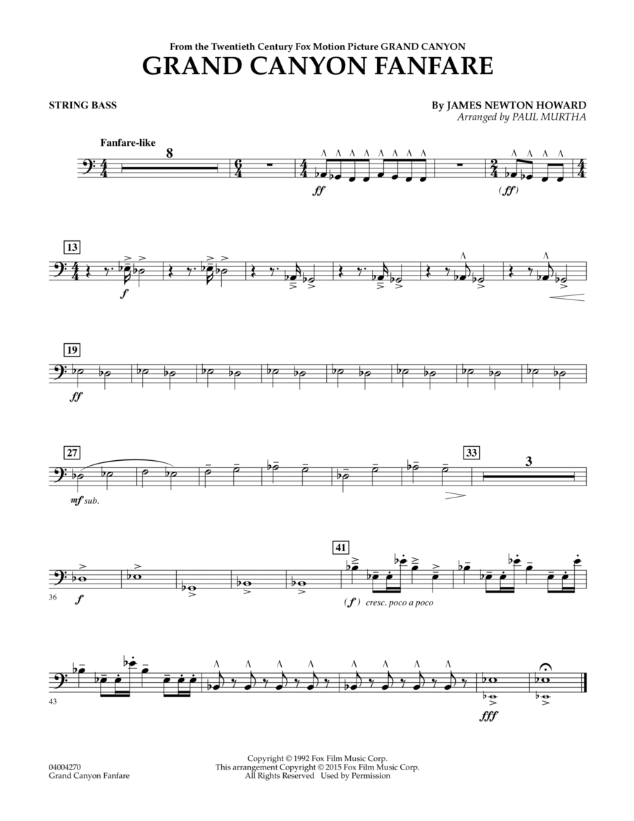 Grand Canyon Fanfare - String Bass Double Bass scores gallery preview page 1