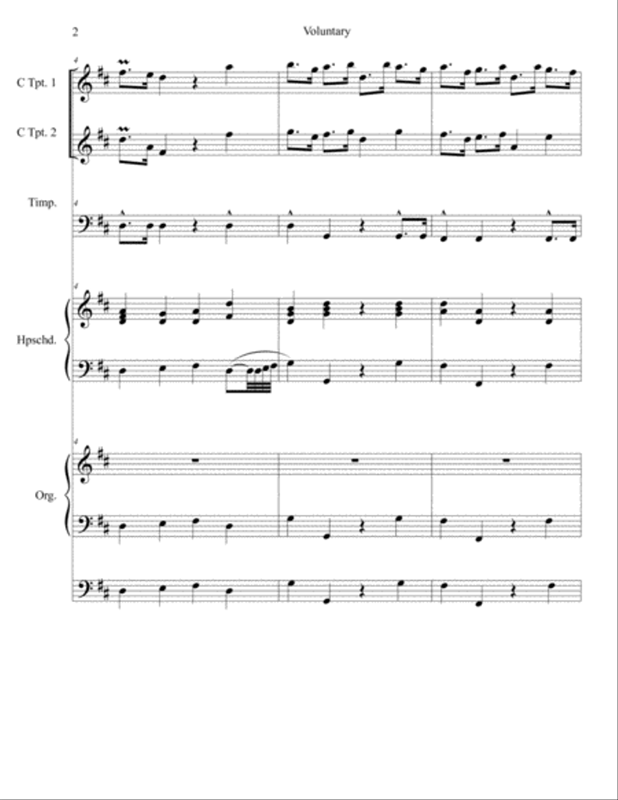 Voluntary in D Major for 2 Trumpets, Organ, Continuo and Timpani Small Ensemble scores gallery preview page 3