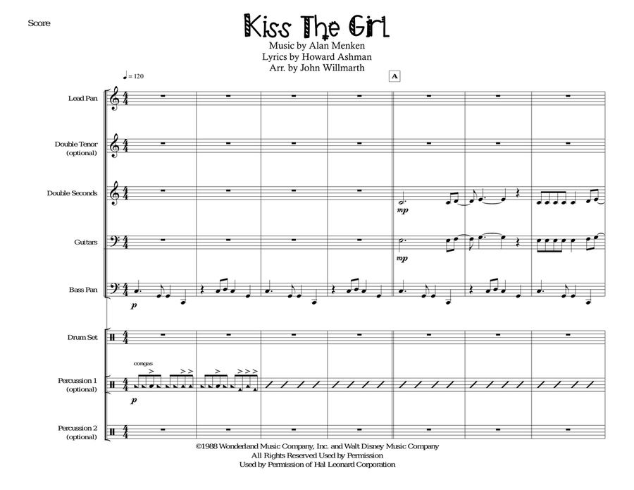 Kiss The Girl Steel Drum Band scores gallery preview page 1