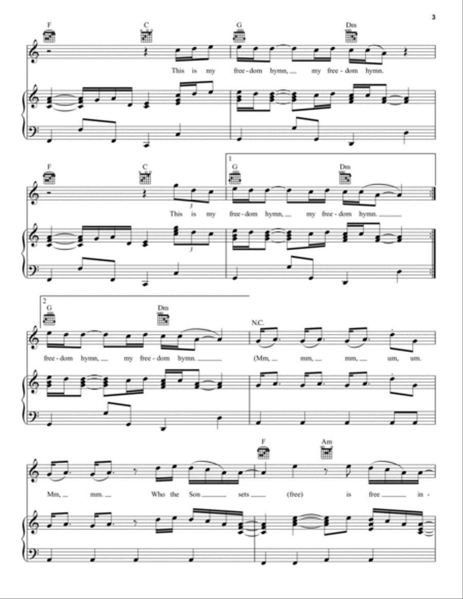 Freedom Hymn Piano, Vocal, Guitar scores gallery preview page 3