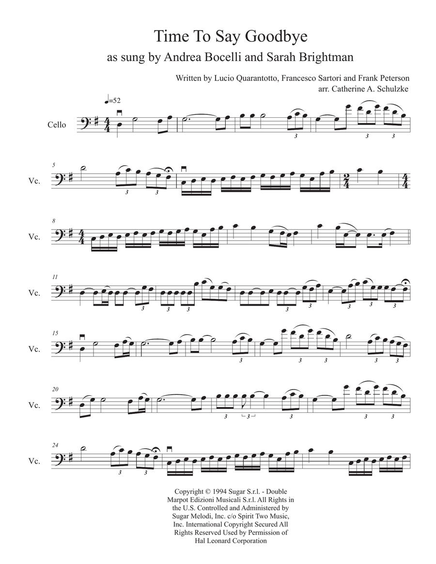 Time To Say Goodbye Cello Solo scores gallery preview page 1