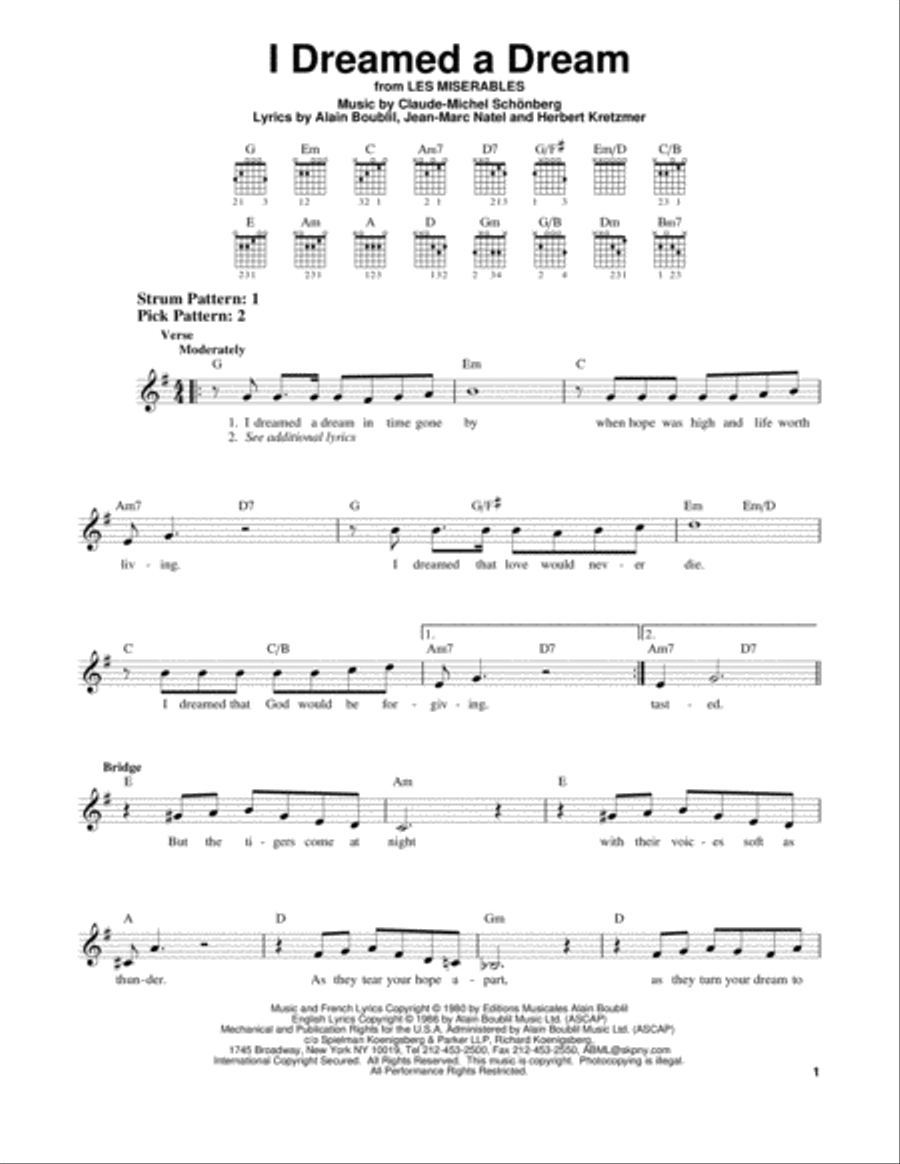 I Dreamed A Dream Easy Guitar scores gallery preview page 1