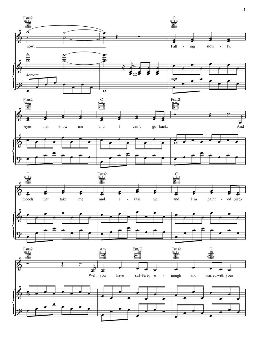 Falling Slowly (from Once) Piano, Vocal, Guitar scores gallery preview page 3