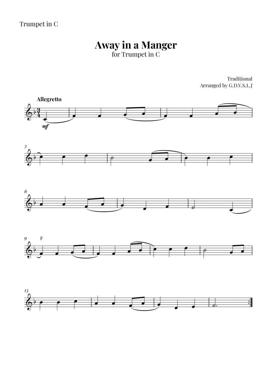 Away in a Manger C Trumpet scores gallery preview page 1
