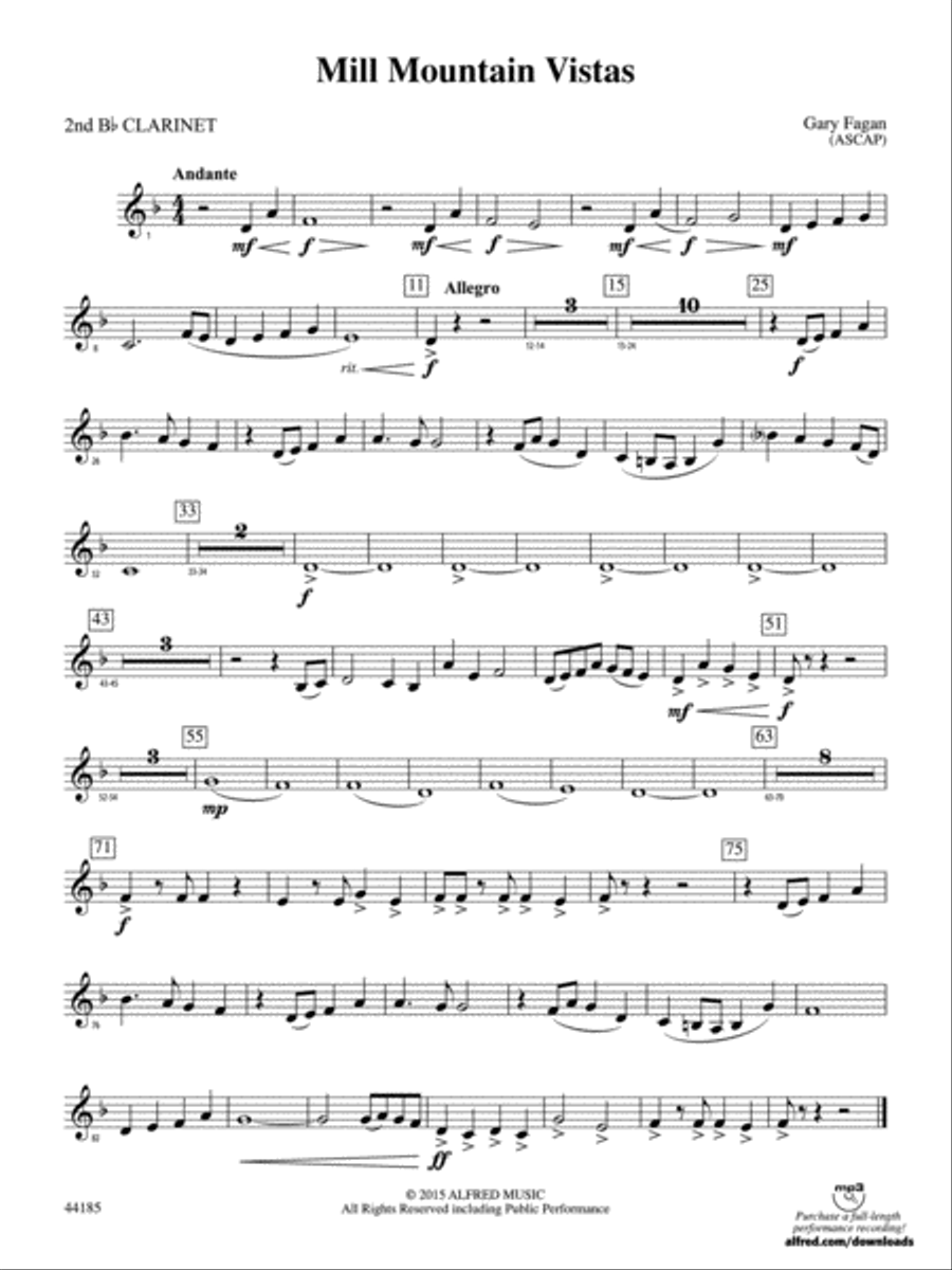 Mill Mountain Vistas: 2nd B-flat Clarinet Concert Band scores gallery preview page 1