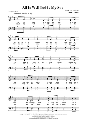 ALL IS WELL INSIDE MY SOUL, Worship Hymn Sheet (Includes Melody, Lyrics & 4 Part Harmony)