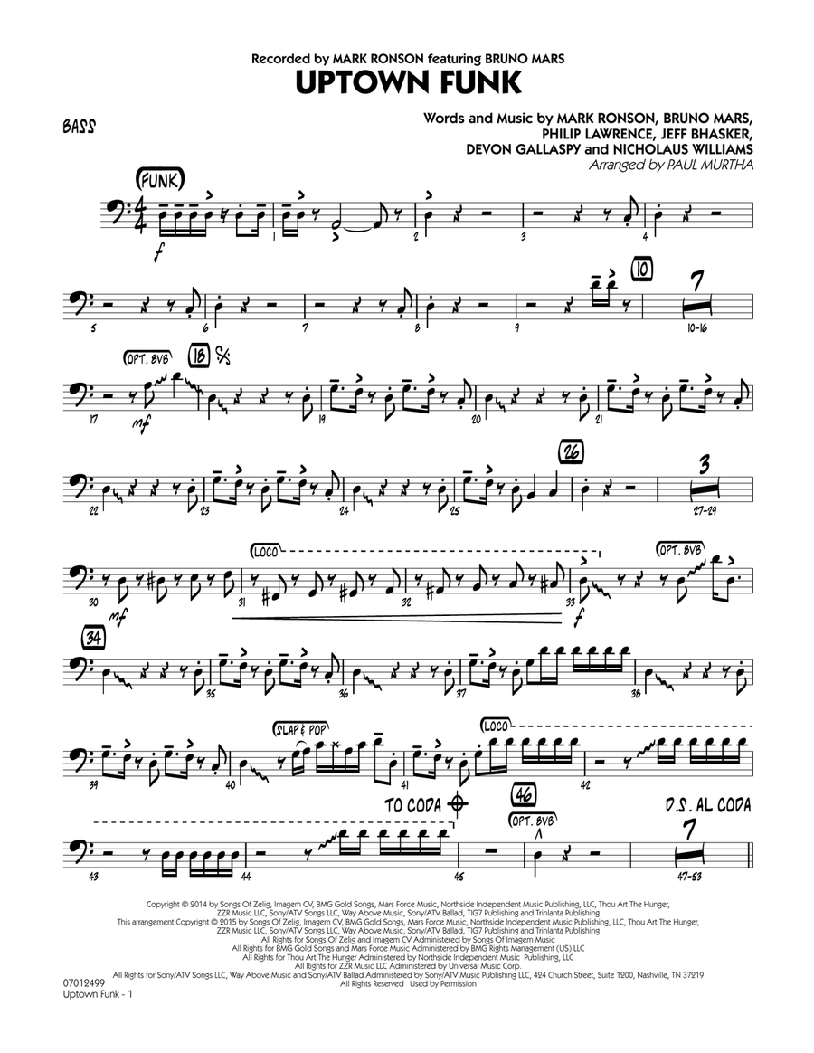 Uptown Funk! - Bass Jazz Ensemble scores gallery preview page 1