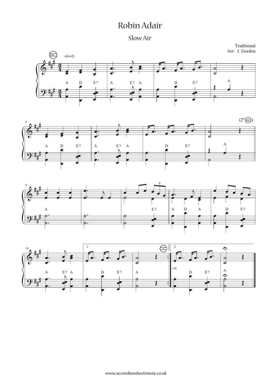 Robin Adair Accordion scores gallery preview page 1