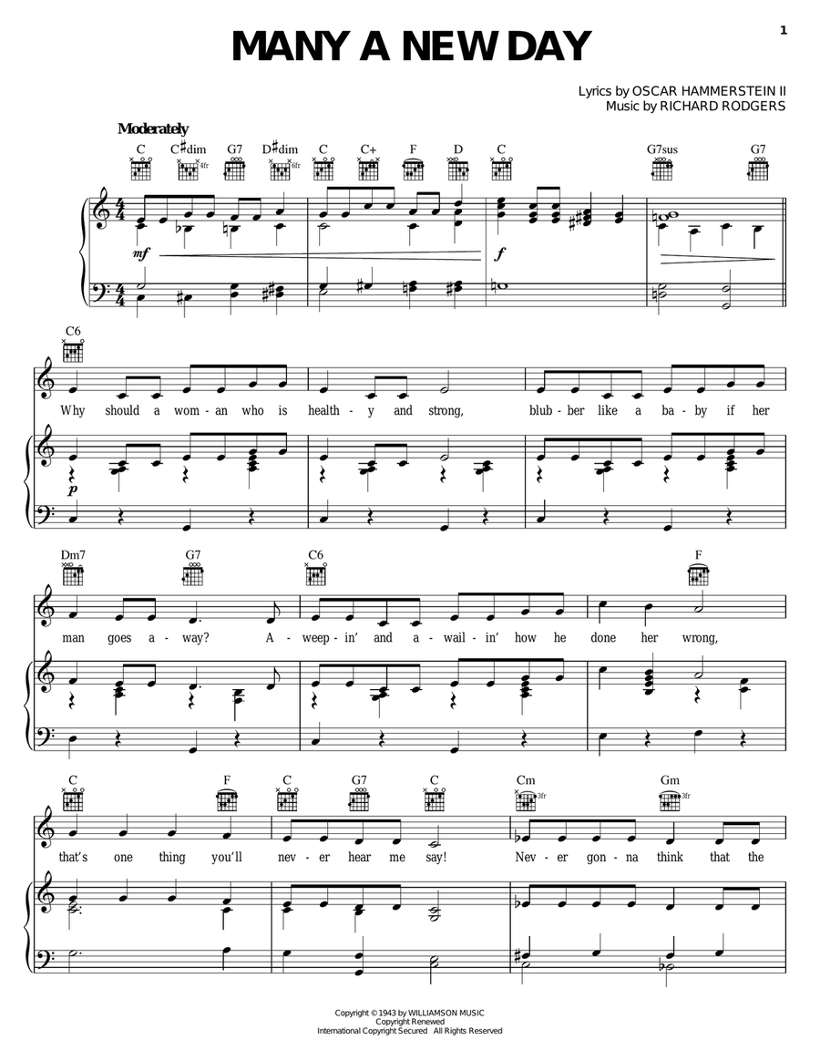 Many A New Day (from Oklahoma!) Piano, Vocal, Guitar scores gallery preview page 1