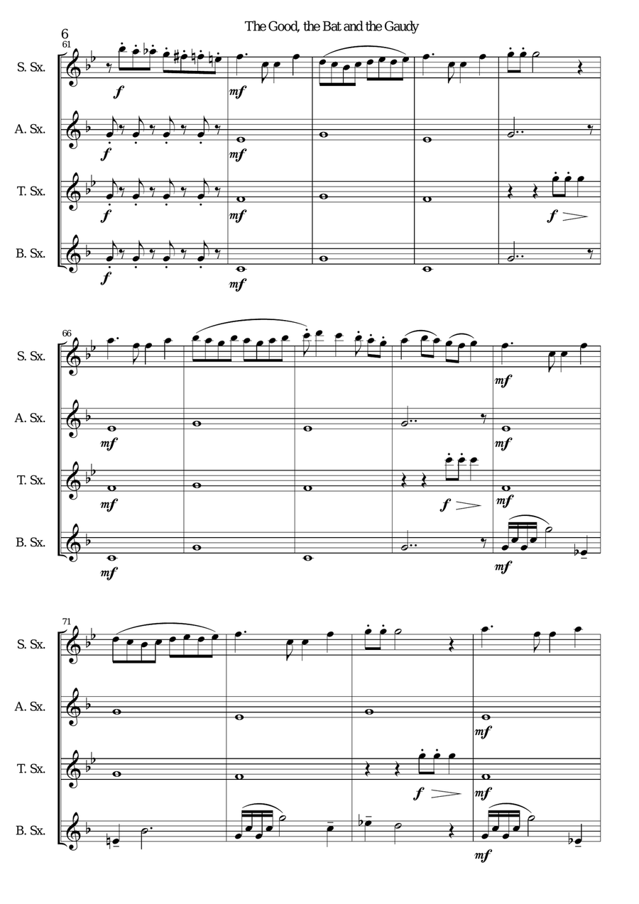 The good, the bat and the gaudy for saxophone quartet Saxophone Quartet scores gallery preview page 6