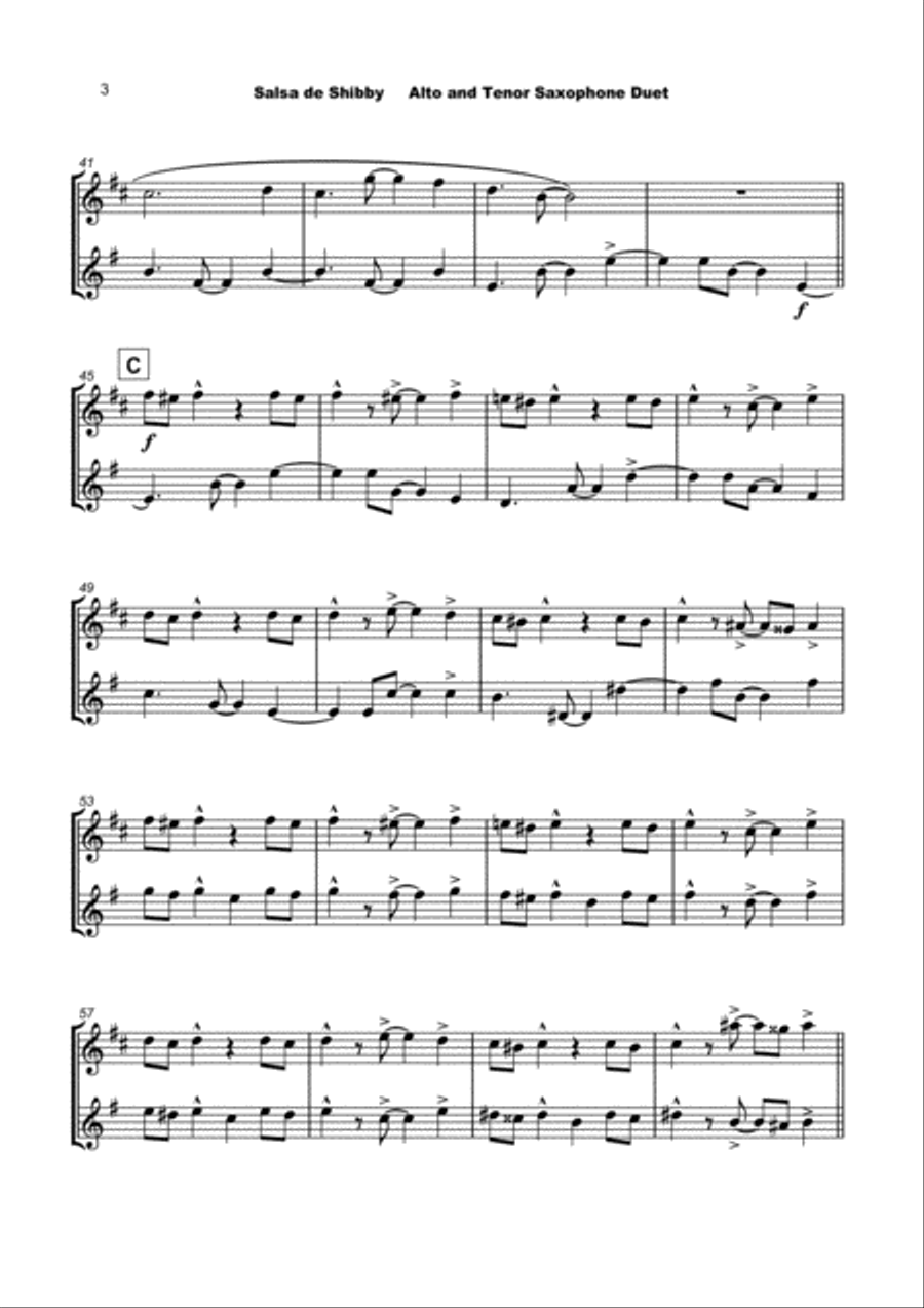 Salsa de Shibby, for Alto and Tenor Saxophone Duet Woodwind Duet scores gallery preview page 4
