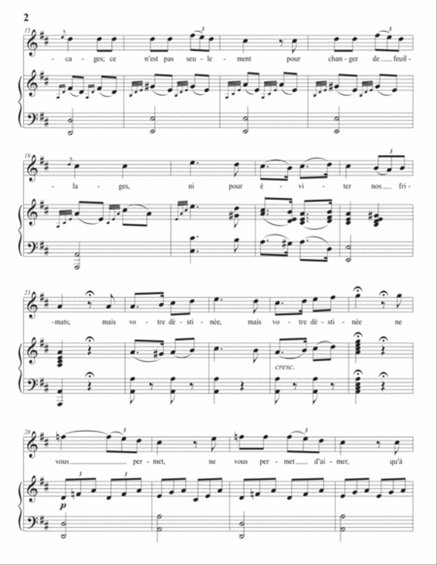 MOZART: Oiseaux, si tous les ans, K. 307 (transposed to D major) Voice scores gallery preview page 3