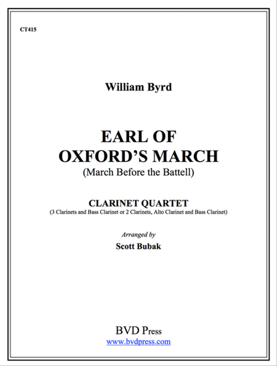 Earl of Oxford's March Clarinet Quartet scores gallery preview page 1