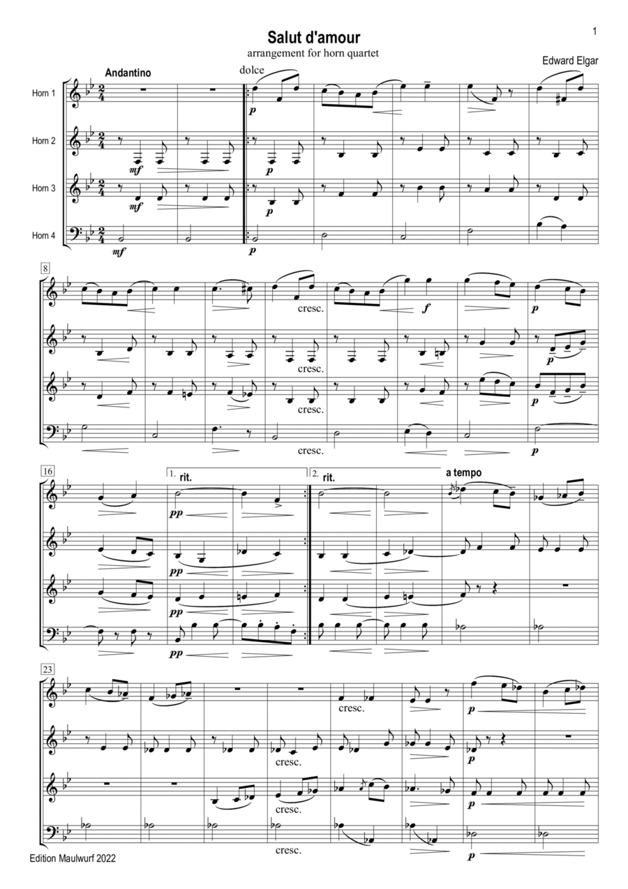 Salut d'amour Salut d'amour Brass Quartet scores gallery preview page 1