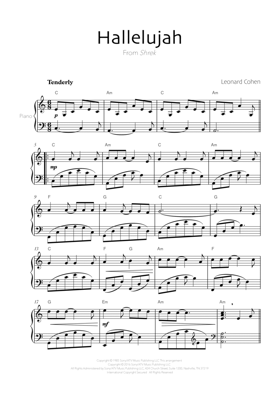 Hallelujah Piano Solo scores gallery preview page 1