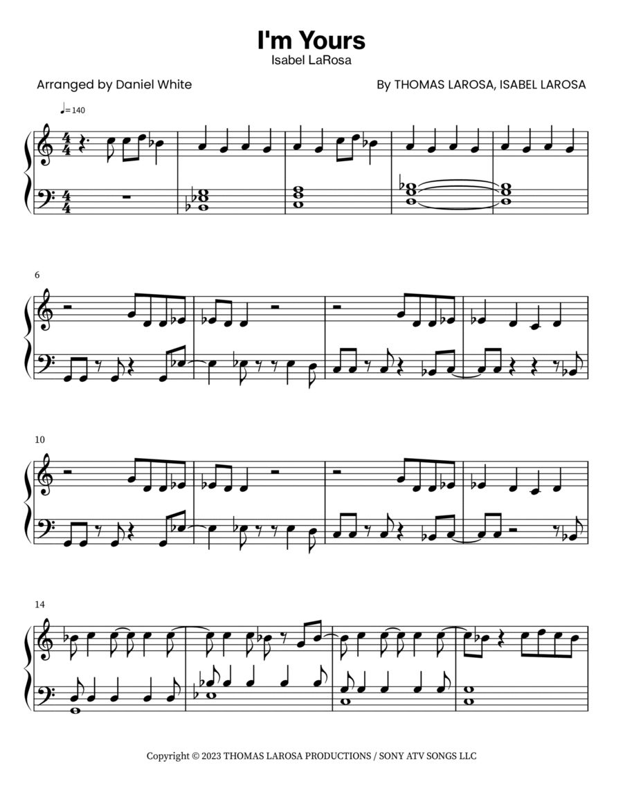 I'm Yours Piano Solo scores gallery preview page 1
