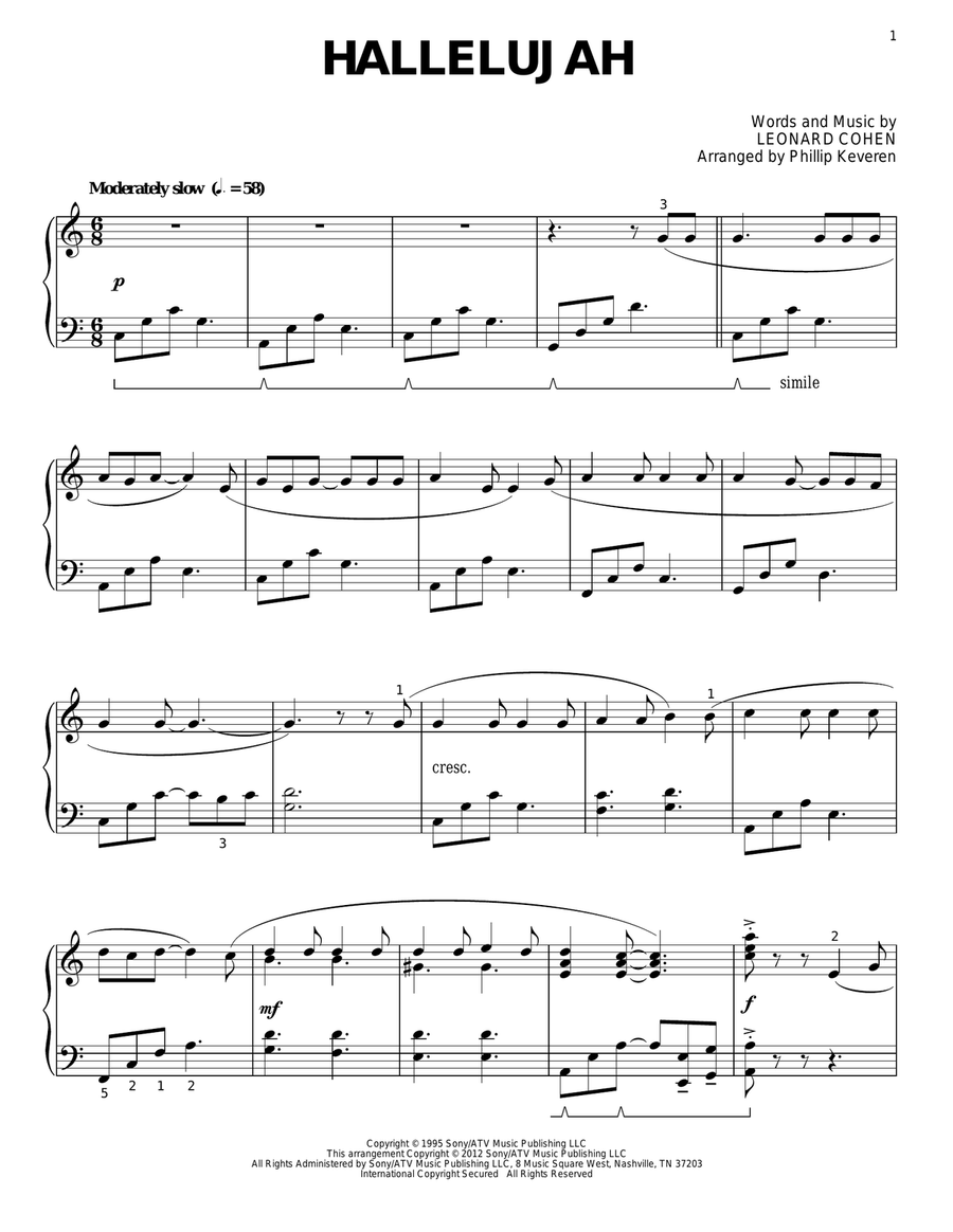 Hallelujah (arr. Phillip Keveren) Piano Solo scores gallery preview page 1