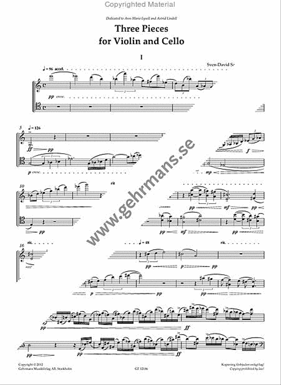 Three Pieces for Violin and Cello Cello scores gallery preview page 2