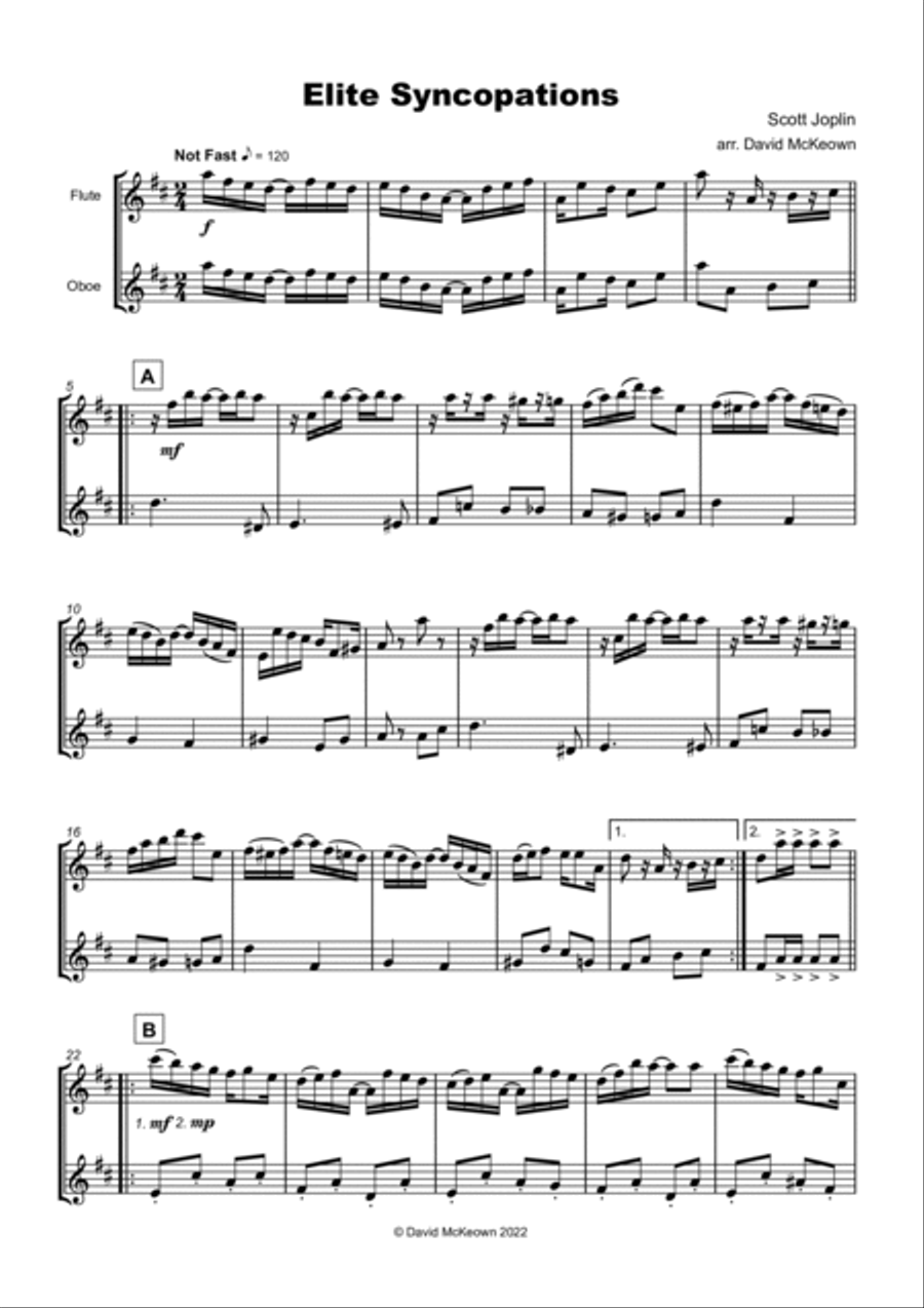 The Elite Syncopations for Flute and Oboe Duet Woodwind Duet scores gallery preview page 2