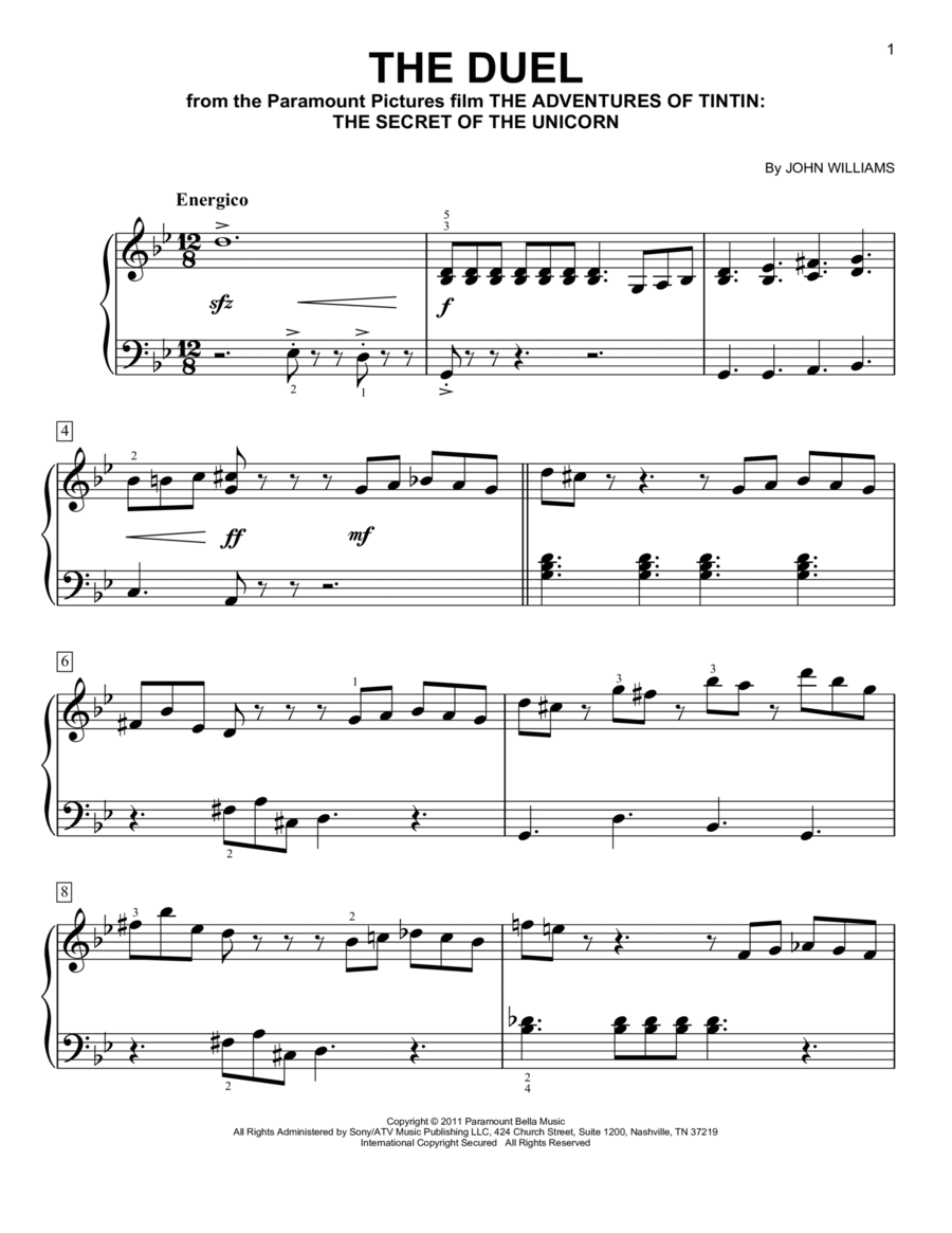 The Duel (from The Adventures Of Tintin) Easy Piano scores gallery preview page 1